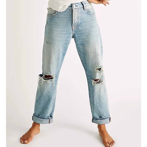 We The Free Denim - NWT Free People Light Wash Distressed Boyfriend Jeans